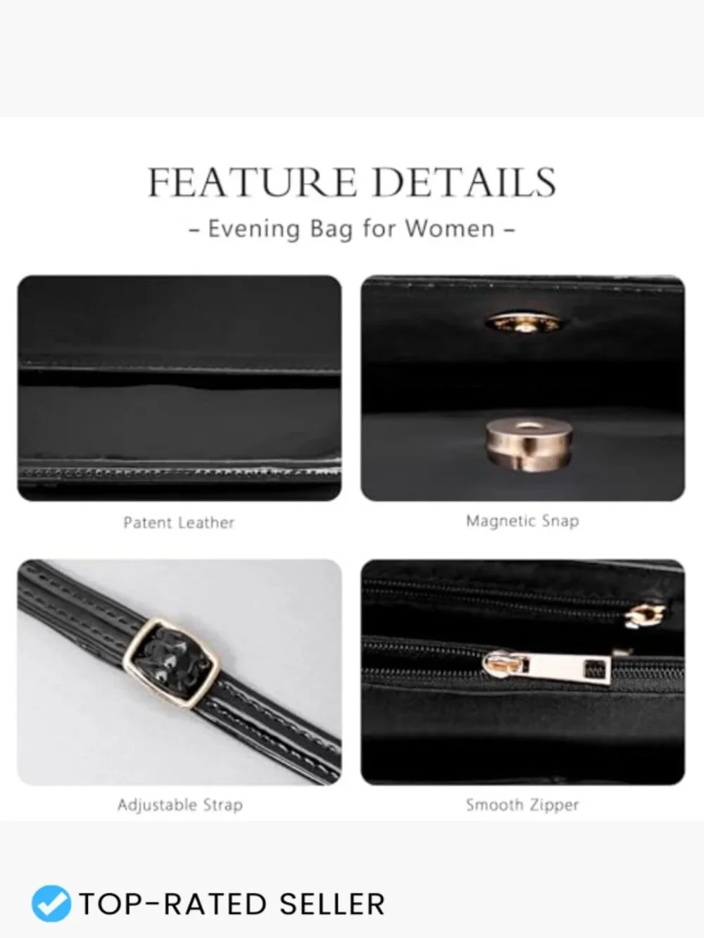 Patent Leather Clutch Envelope Evening Bag Sparkly 2 Compartments Prom Party